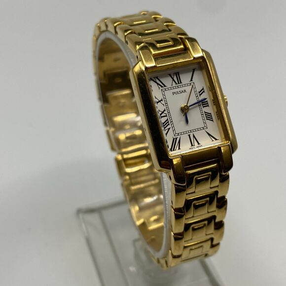 Ladies Pulsar Gold Tone Square Dial Stainless Steel Watch Working New Battery - Picture 1 of 7